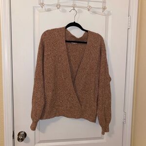 Silence + Noise Peach Fuzzy Open Chest Sweater